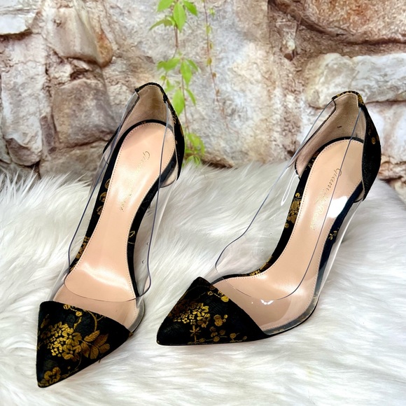 Gianvito Rossi Shoes - GIANVITO ROSSI Brocade Satin Plexi Stilettos, 39